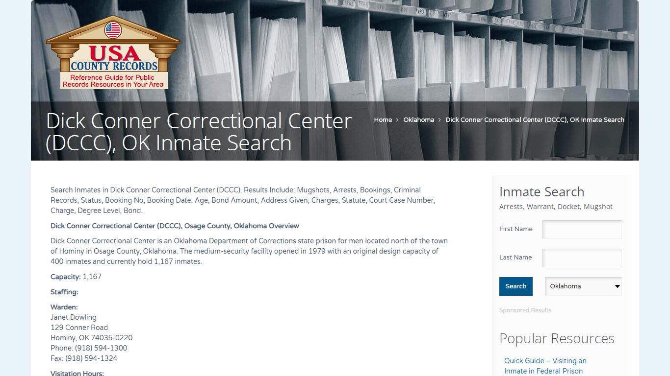 Dick Conner Correctional Center (DCCC), OK Inmate Search ...